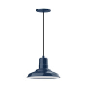 Warehouse 12-inch navy pendant with bell-style shade and hanging rod
