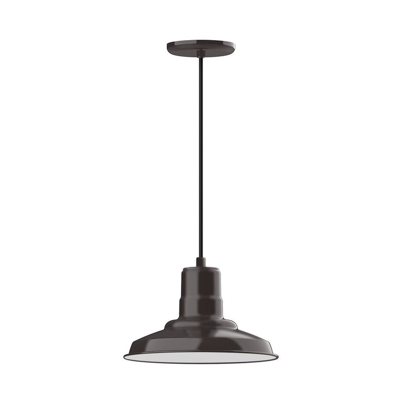 LED pendant light with architectural bronze bell shade and downrod