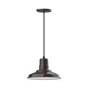 Bronze pendant light with domed shade and vertical stem