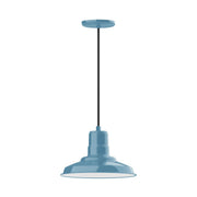 Light blue pendant lamp with dome shade and pull cord, 12-inch size