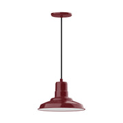 Barn red pendant light with round bell shade and hanging cord