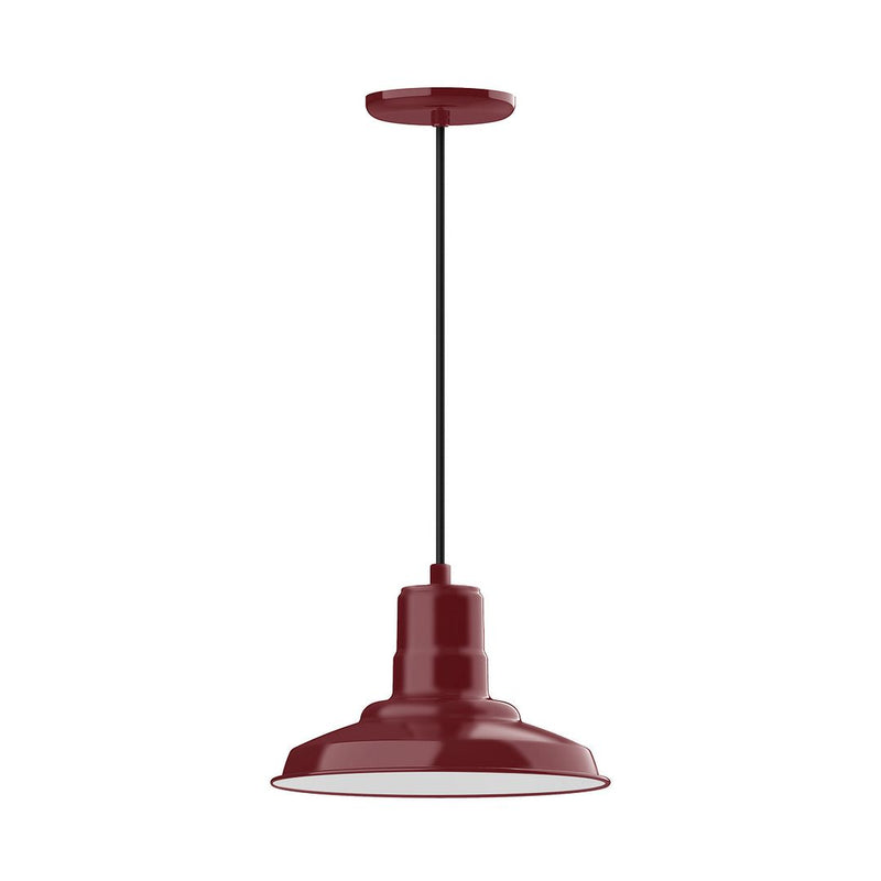 Barn Red metal pendant light with bell shade and ceiling canopy