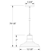LED pendant light size: 12 1/8 in wide, 79 1/8 in high