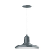 Slate gray pendant light with wide dome shade and hanging stem