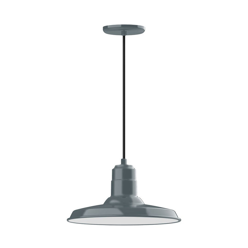 Slate gray LED pendant light with round canopy and bell shade