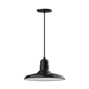 Black dome shade pendant light with straight downrod and ceiling canopy