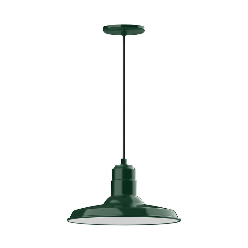 Forest green pendant light with round bell shade and hanging cord