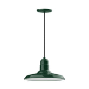Forest green LED pendant light with a wide dome shade and straight hanging stem.