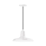 White 14 in pendant light with wide dome shade and hanging cord