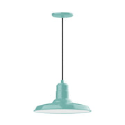 Warehouse 14 in LED pendant light with sea green bell shade and black cord