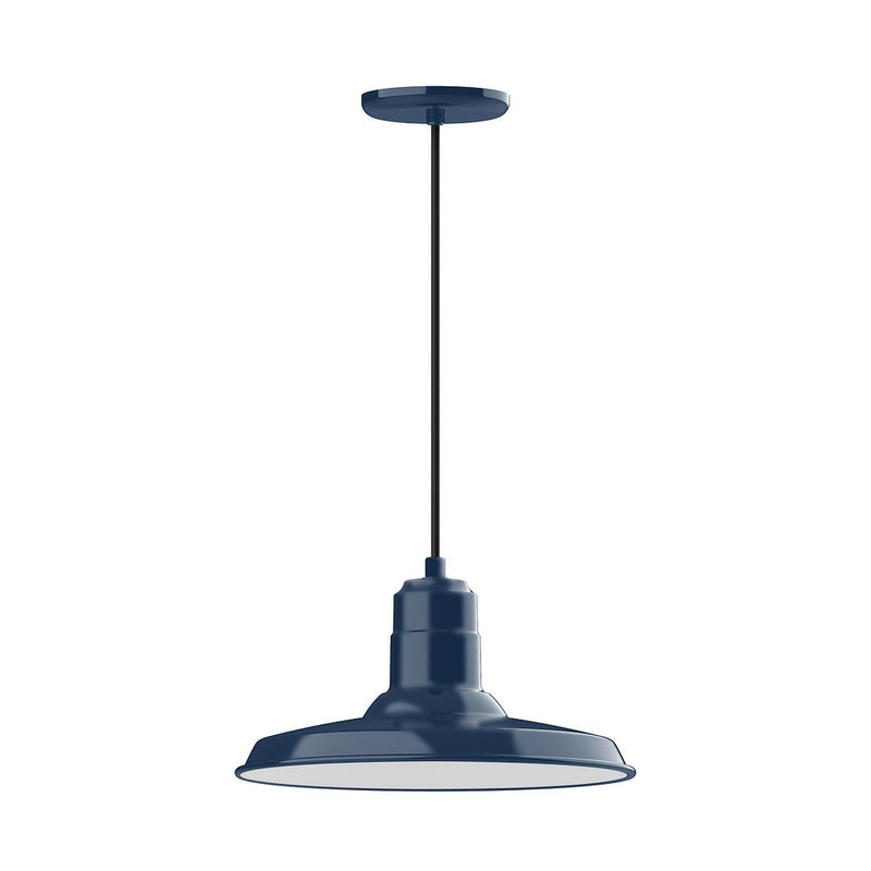Navy 14-inch pendant lamp with round canopy and wide dome shade