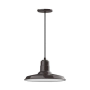 Architectural bronze pendant light with round canopy and bell-shaped shade
