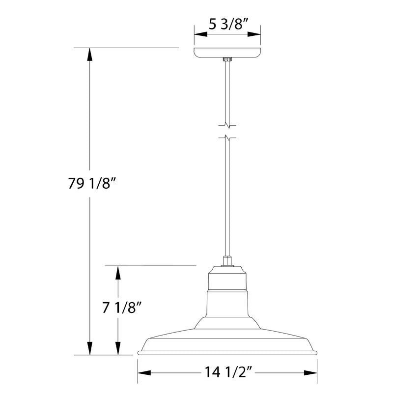 LED pendant diagram with 79 1/8 in height and 14 1/2 in shade width