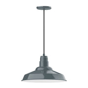 Slate gray 16-inch pendant light with domed metal shade and hanging cord