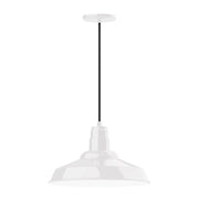 White 16" pendant light with downrod and bell-shaped shade