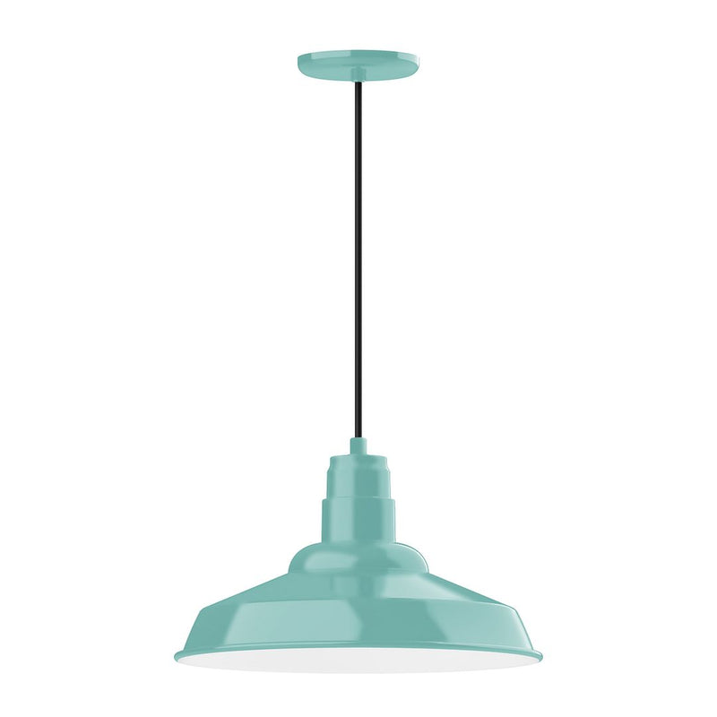 Sea green 16-inch pendant lamp with wide dome shade and stem