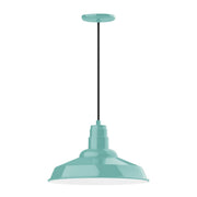 Sea green dome pendant ceiling light with flared shade and black cord