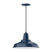 Warehouse 16-inch navy pendant light with dome shade and round canopy