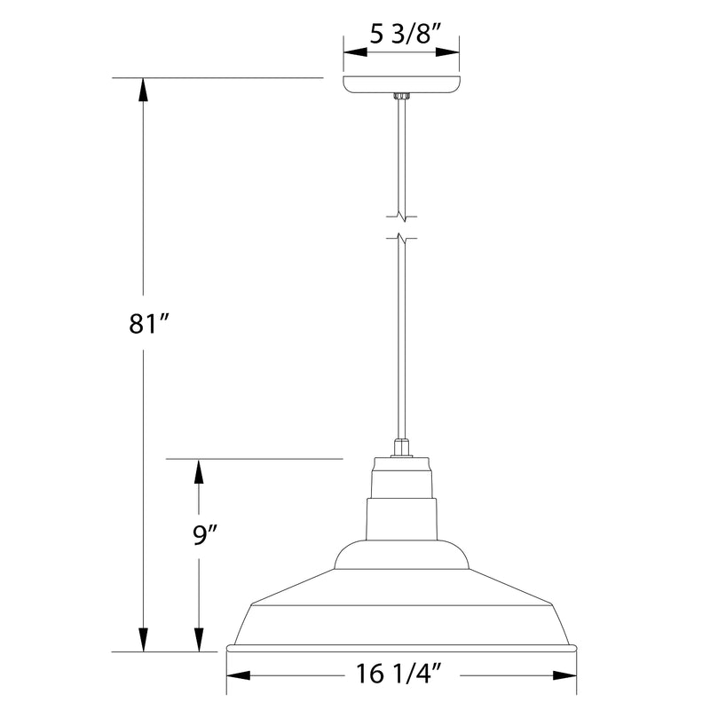 LED pendant light diagram with 16 1/4 in width and 81 in height