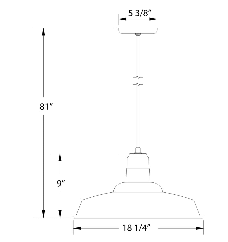 Pendant light size diagram: 81 in height and 18 1/4 in shade width