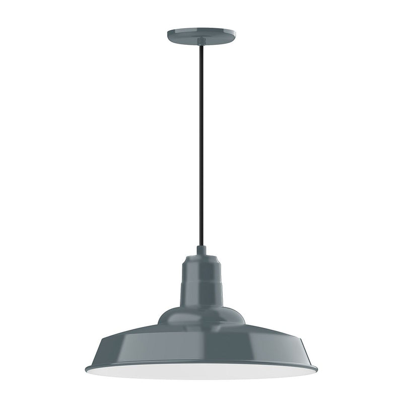 Slate gray metal 18 in pendant light with bell shade and hanging stem