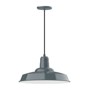 Slate gray pendant light with round canopy and bell shade, 18-inch diameter