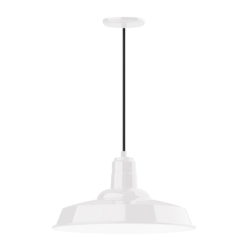 Warehouse 18-inch white pendant light with white bell shade and black cord