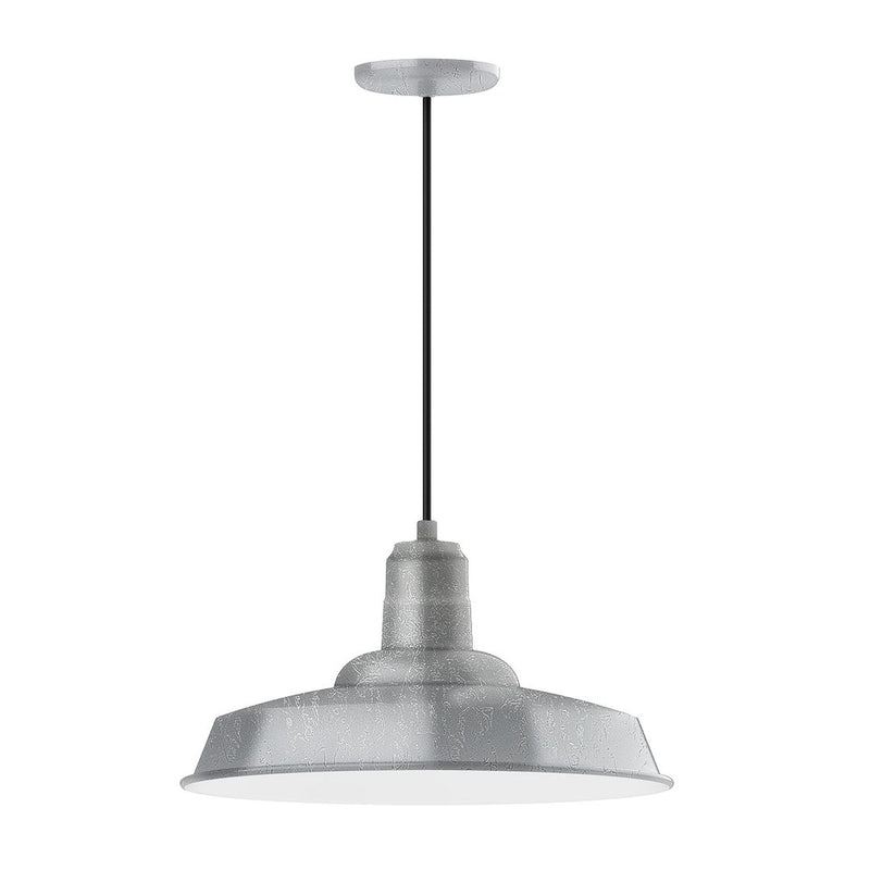 Painted galvanized metal pendant light with wide dome shade and hanging cord