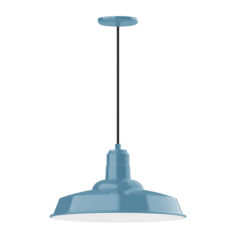 Light blue dome LED pendant with hanging downrod, 18 1/4 in shade