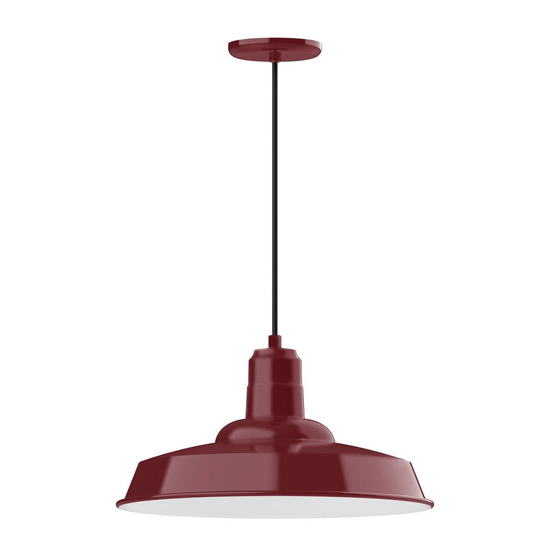 Barn red pendant light with metal dome shade and hanging cord, 18 in size