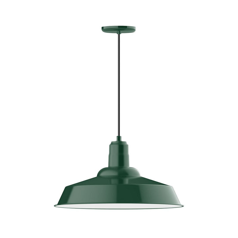 Forest green dome pendant light with white cord and ceiling canopy