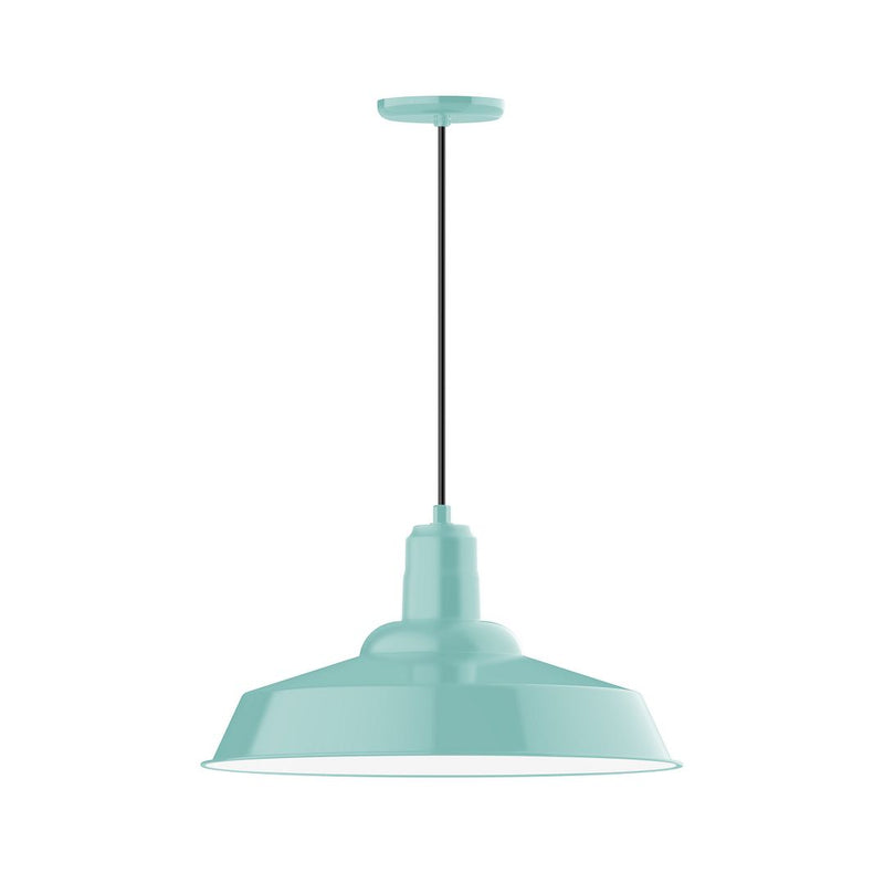 Sea green pendant light with bell shade and hanging stem