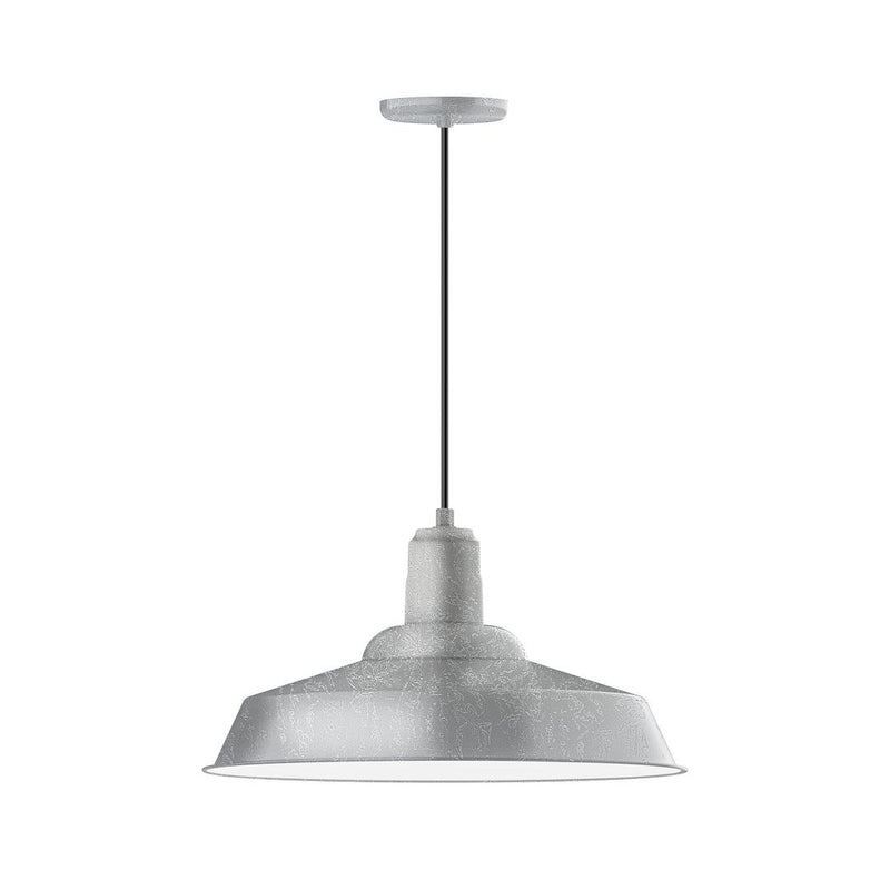 Painted galvanized pendant light with flared metal shade and hanging cord