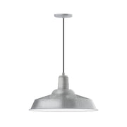 Painted galvanized pendant light with domed metal shade and straight hanging stem