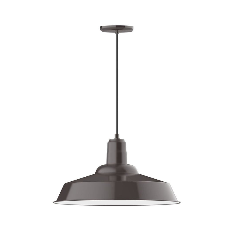 Bronze pendant light with flared bell shade and straight hanging stem