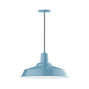 Light blue 20-inch pendant lamp with domed metal shade and hanging cord