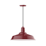 Barn red 20-inch pendant light with metal shade and hanging stem