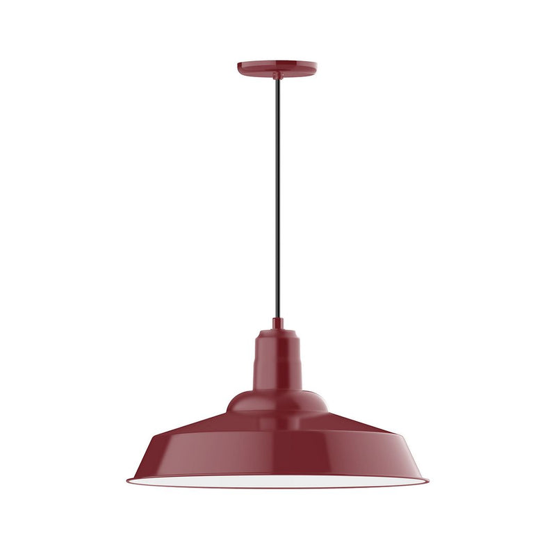 Barn Red metal pendant light with bell shade and matching ceiling canopy, 20 in.
