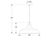 Pendant light diagram: 20 in wide shade with 82 in overall height