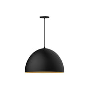 Black dome LED pendant with gold matte interior, hanging cord and canopy