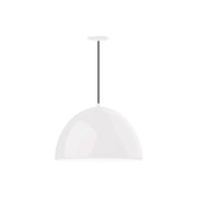 White deep dome 22" pendant shade with white interior, on black cord