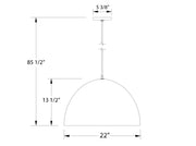 Deep dome pendant light shade dimensions: 22 in width, 85 1/2 in height