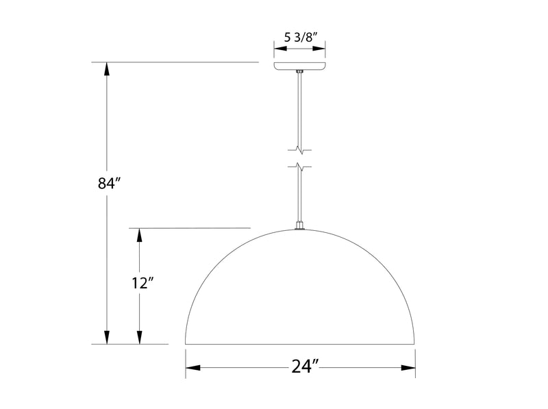 XL Choices Shallow Dome 24" pendant in Black with White Interior Line Drawing