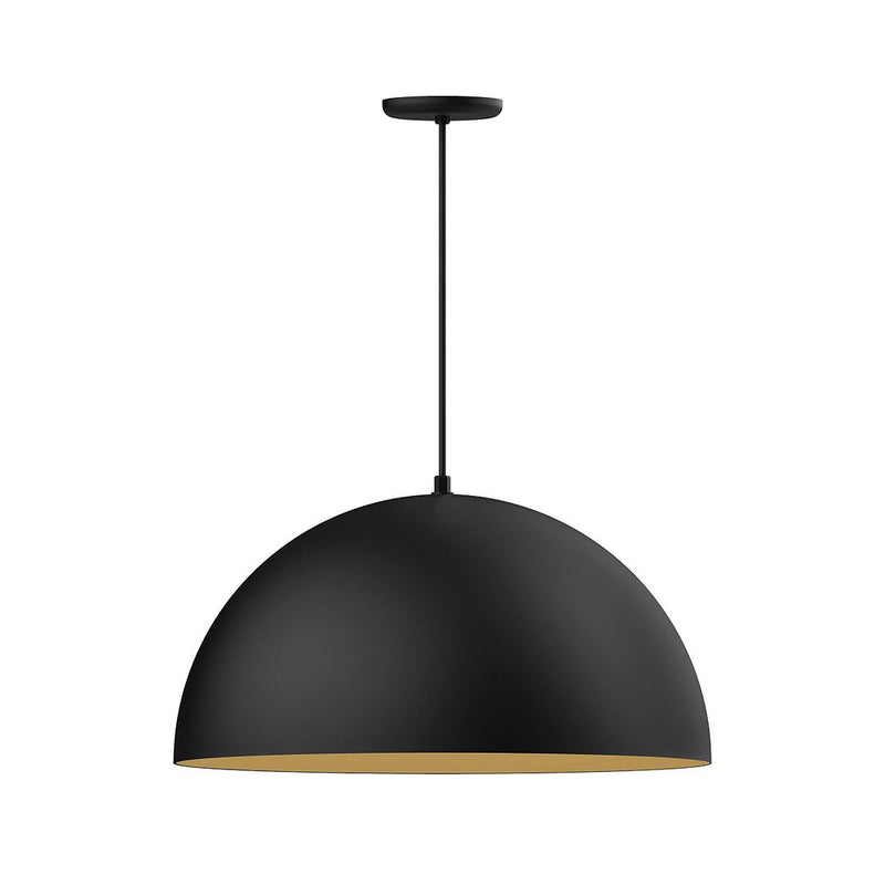 XL Choices Shallow Dome 24" LED Pendant in Black with Gold Matte Interior