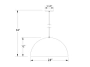 XL Choices Shallow Dome 24" LED Pendant in Black with White Interior Line Drawing