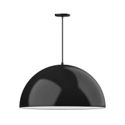 Black shallow dome LED pendant light with open white interior