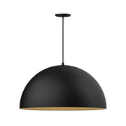 Black shallow dome pendant light with gold matte interior and hanging cord