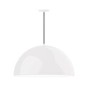 White shallow dome LED pendant with black cord and semi-circle dome shade