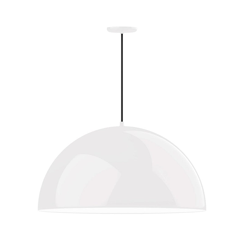White shallow dome LED pendant with black cord and semi-circle dome shade