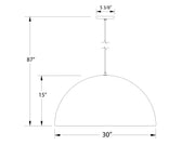 Shallow dome pendant light dimensions: 30 in wide, 87 in overall height
